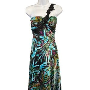 NW Night Way One Shoulder Abstract Print Evening Gown Formal Statement Dress 10